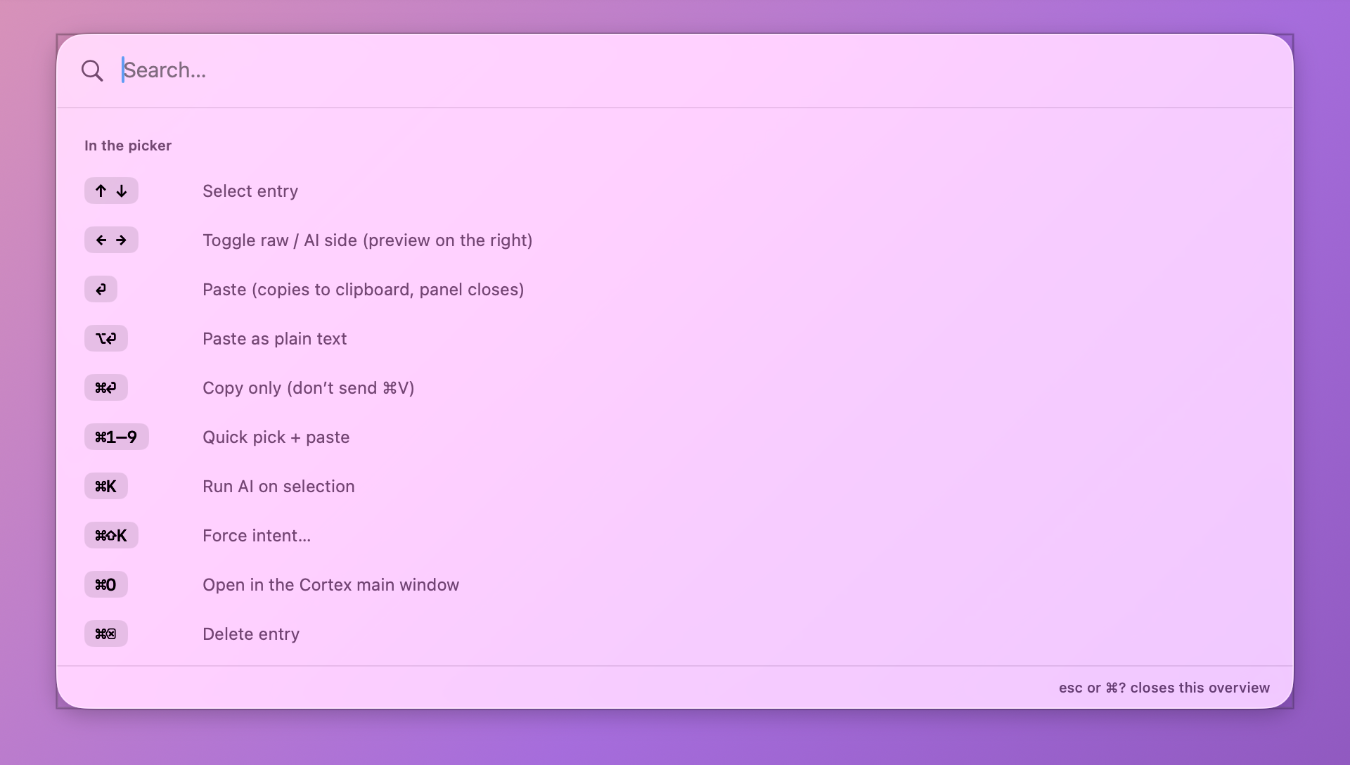 Shortcut overlay